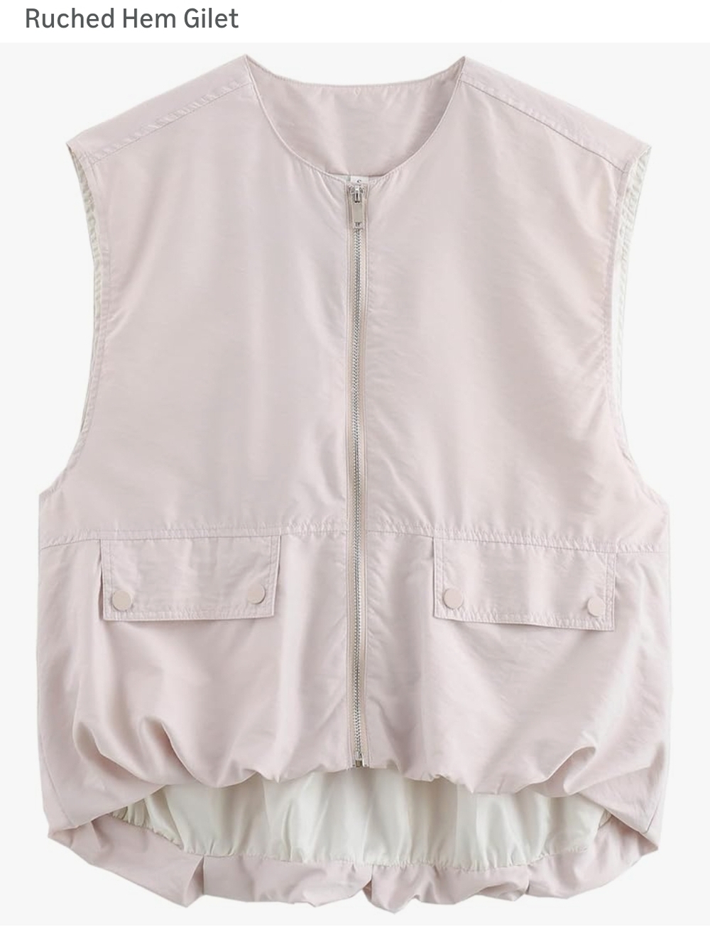 Beige Full Zip Vest With Pockets Band Collar Size L Solid Casual Women's